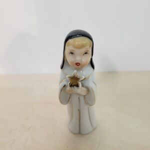 Vintage Porcelain Nun Figurine Holding Star, Japan Religious Decor‎